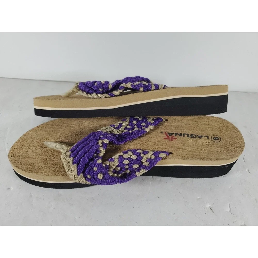Laguna Sandal Womens S 8 Tan Thong Slip On‎ Wedge Flip Flop Casual Comfort